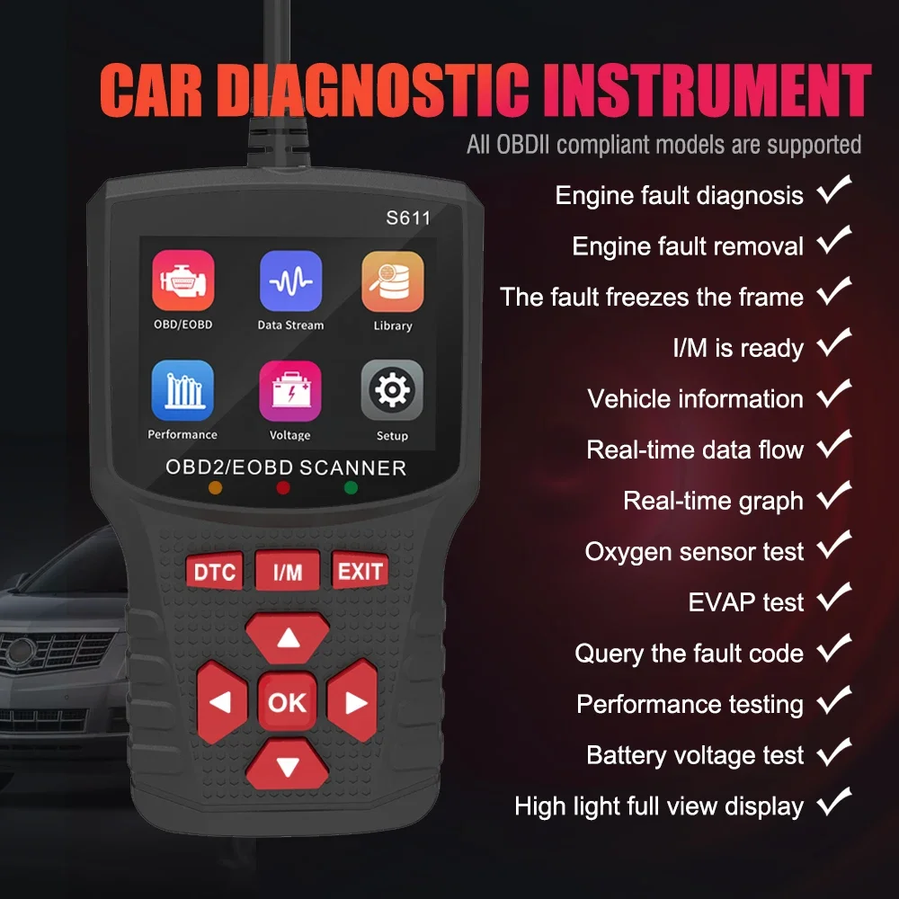 Автоматический сканер S611 OBD2, профессиональный считыватель кодов ошибок автомобиля, диагностика неисправностей двигателя
Автоматический сканер S611 OBD2, профессиональный считыватель кодов ошибок автомобиля, диагностика неисправностей двигателя