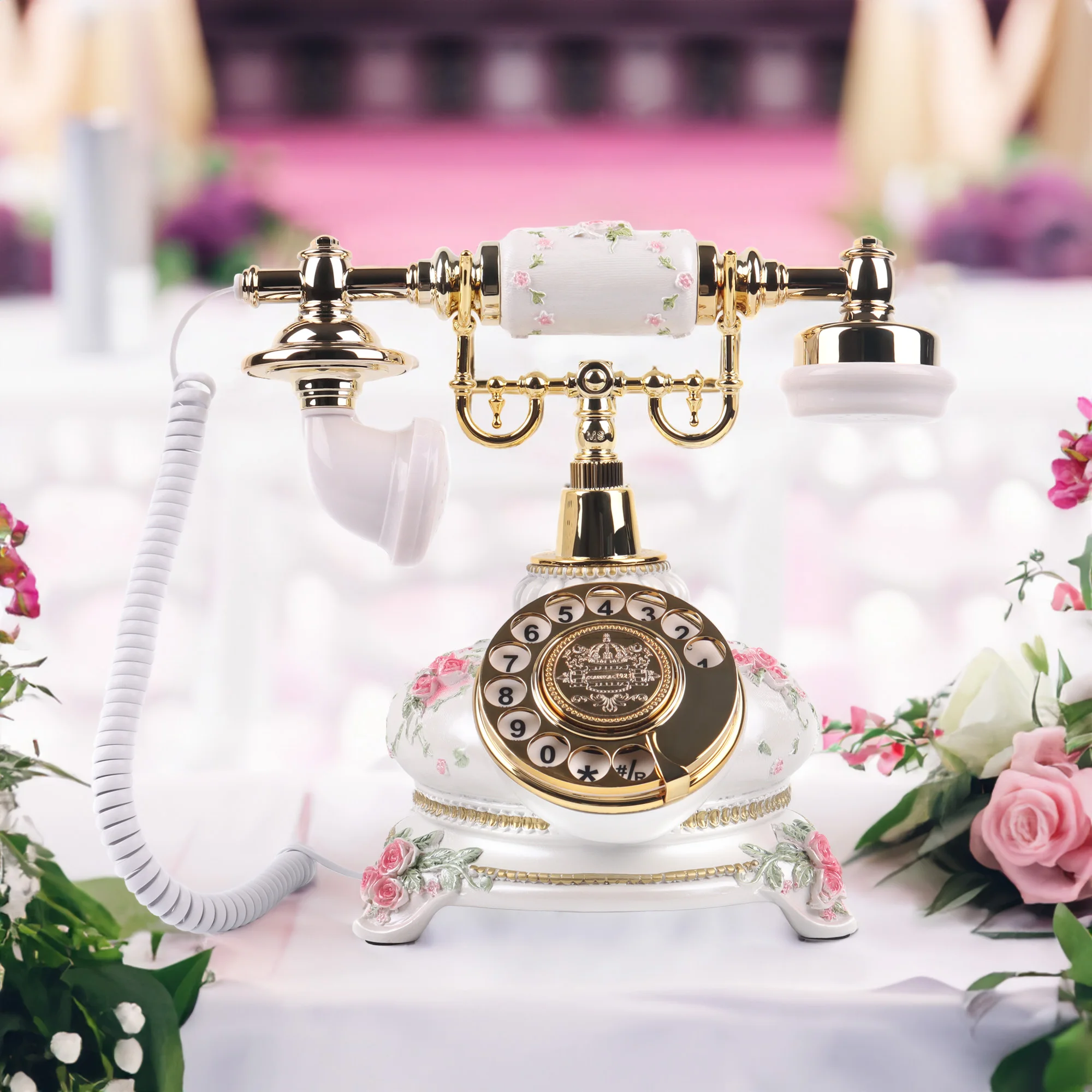 

CHEETA White Vintage Resin Wedding Phone rotary antique telephone audio guestbook phone message recording phone For wedding