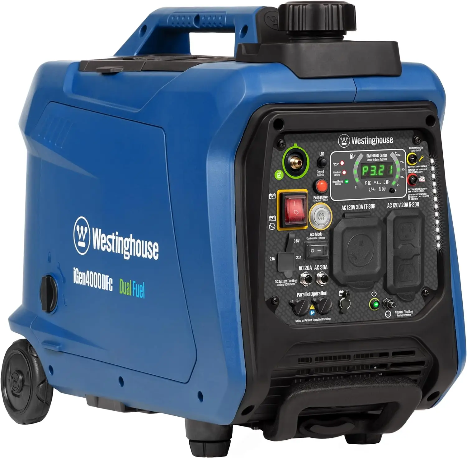 4000 peak Watts ultra-quiet dual-fuel portable inverter generator, remote electric start, gas and propane powered gas generator
4000 peak Watts ultra-quiet dual-fuel portable inverter generator, remote electric start, gas and propane powered gas generator