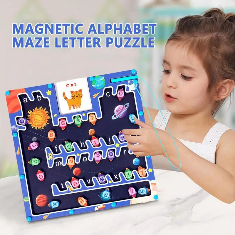 

Магнитный алфавит-лабиринт, Обучающие игрушки, Когнитивная сенсорная игра, развивающая деревянная доска с буквами, развивающие игрушки