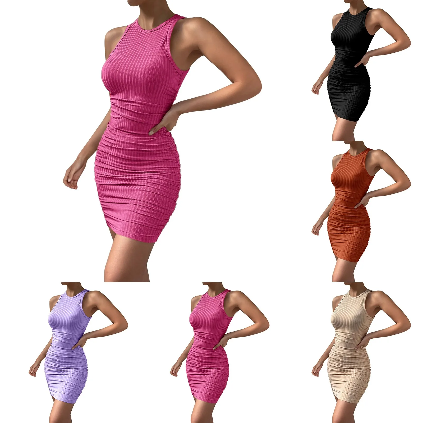 Women's Sleeveless Round Neck Pleated Tight Elastic Package Hip Dress Summer Dress with Belt
Women's Sleeveless Round Neck Pleated Tight Elastic Package Hip Dress Summer Dress with Belt