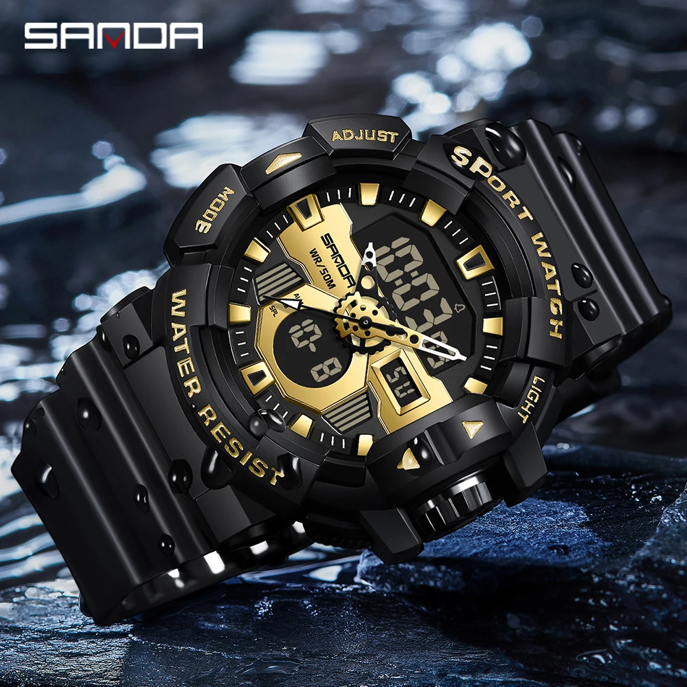 

SANDA 2023 New Men's Watches Dual Display Watch 50M Waterproof Sports Military Quartz Wristwatch Clock Relogio Masculino 3129