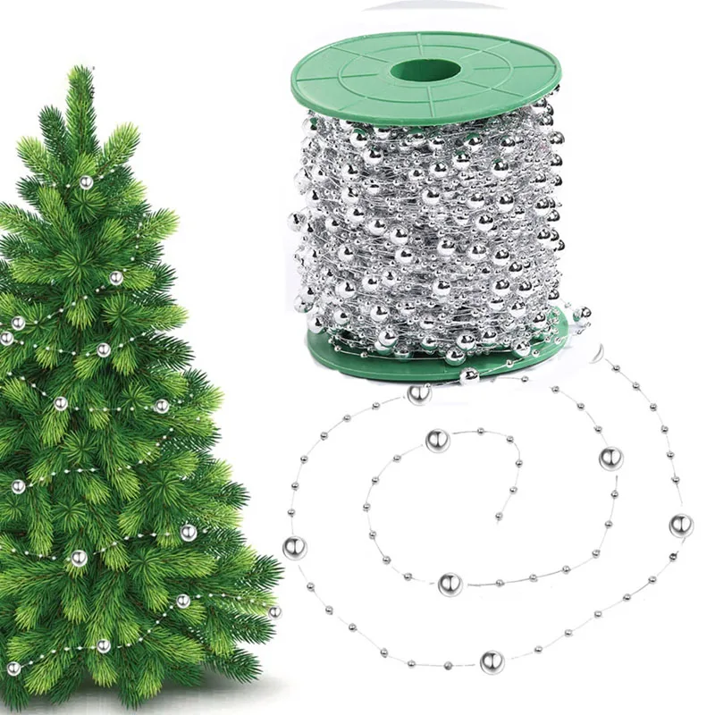 

10M 8mm Mini Silver Beads Chain Christmas Decoration Xmas Trees Pendant Party Garlands Glitter Hanging Decor Ornament