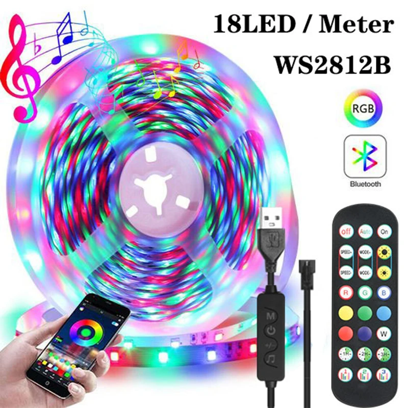 LED Strip Light 1M-20M Dream Color WS2812B 5050 RGB Bluetooth 5V Flexible Lamp Ribbon TV Desktop Screen BackLight Diode Tape
LED Strip Light 1M-20M Dream Color WS2812B 5050 RGB Bluetooth 5V Flexible Lamp Ribbon TV Desktop Screen BackLight Diode Tape