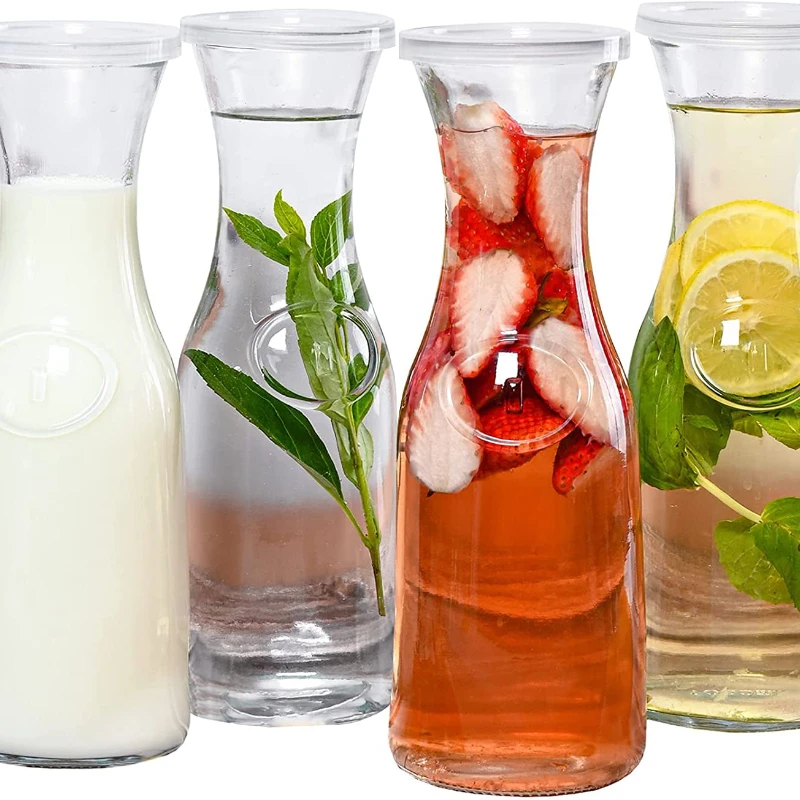 Beverage Pitcher Carafe With Plastic Lids, Narrow Neck Design, 1 liter-Set of 4, Clear
Beverage Pitcher Carafe With Plastic Lids, Narrow Neck Design, 1 liter-Set of 4, Clear