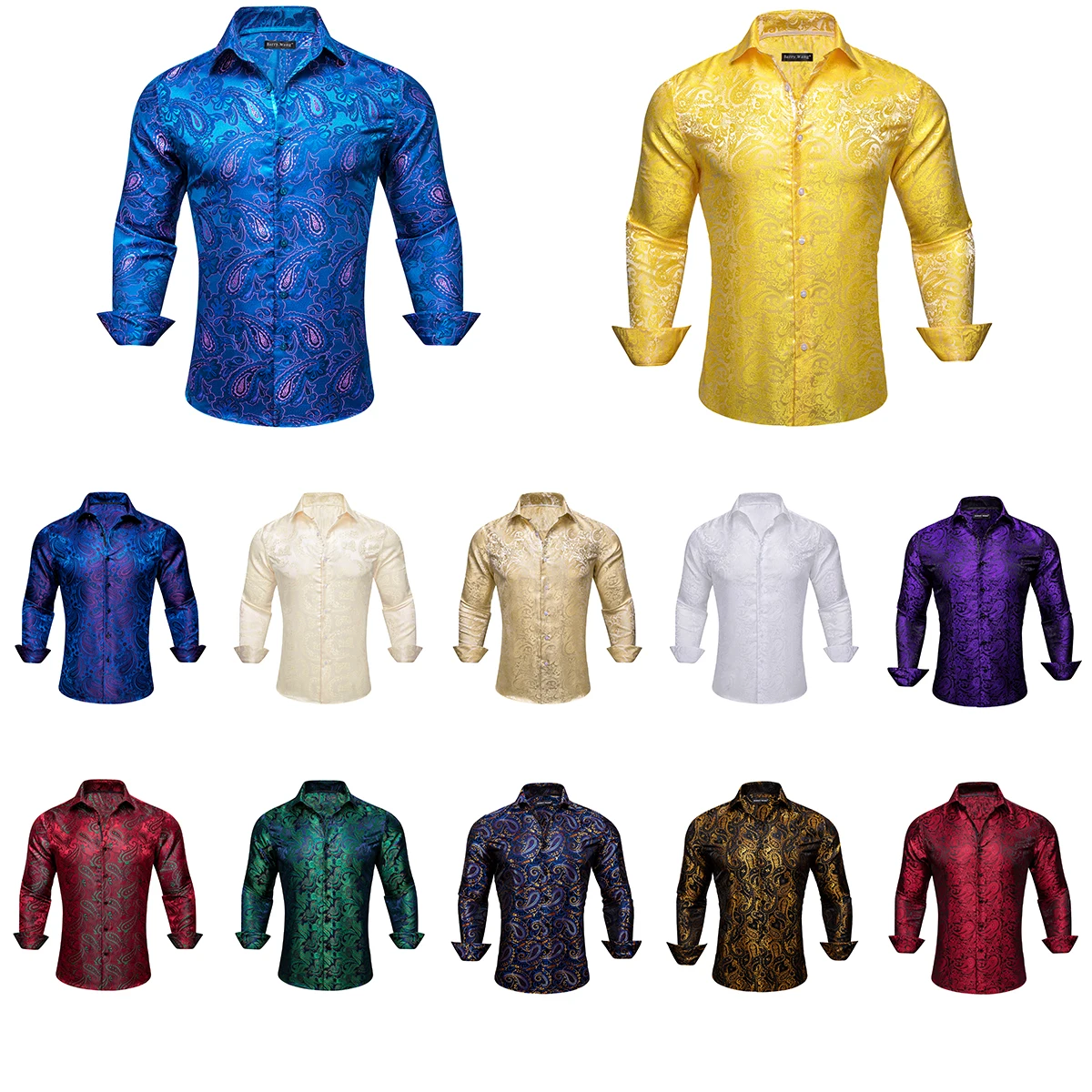 Luxury Shirts for Men Long Sleeve Silk Blue Gold White Purple Red Green Purple Paisley Slim Fit Male Blouses Tops Barry Wang
Luxury Shirts for Men Long Sleeve Silk Blue Gold White Purple Red Green Purple Paisley Slim Fit Male Blouses Tops Barry Wang