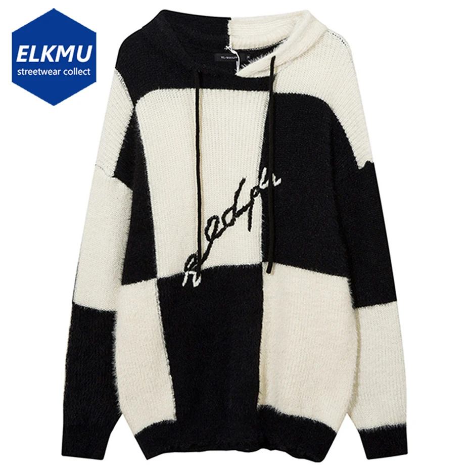 Hip Hop Hooded Sweaters Plaid Knitted Pullover Jumper Men Harajuku Oversized Knitted Sweater Black White Plaid Sweater
Hip Hop Hooded Sweaters Plaid Knitted Pullover Jumper Men Harajuku Oversized Knitted Sweater Black White Plaid Sweater