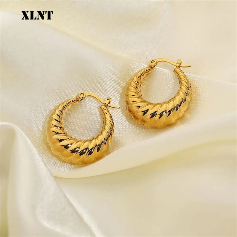 

XLNT 316L Stainless Steel Round Wide Hoop Earrings For Women Fashion Gold Color Girls Body Jewlery Party Gift Bijoux 