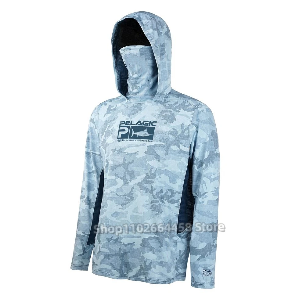 PELAGIC Fishing Shirt Men Fishing Hoodie Shirts Blue Long Sleeve Performance Fish Clothing With Face Mask Sun Uv Fishing Jersey
PELAGIC Fishing Shirt Men Fishing Hoodie Shirts Blue Long Sleeve Performance Fish Clothing With Face Mask Sun Uv Fishing Jersey