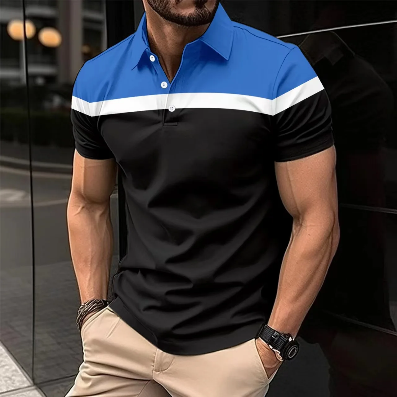 

Fashion boutique men's Polo shirt summer simple matching street clothing color match business casual breathable lapel short-slee