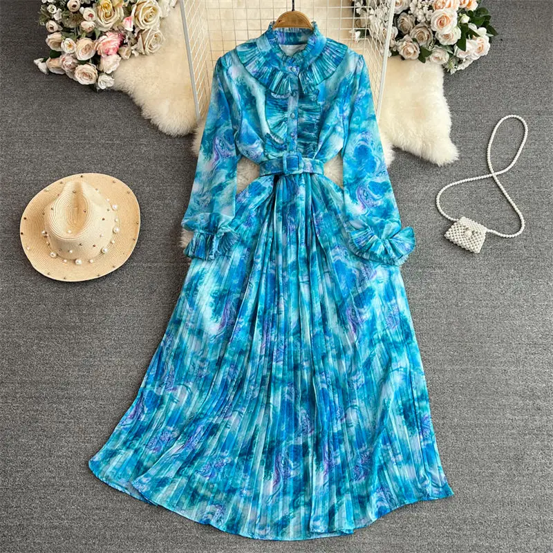 Retro Stand Neck Long Dresses Flare Sleeve Waistband Slim Print Pleated Dress Eelegant Women'S Fashion Trend 2023 Clothes Z1278
Retro Stand Neck Long Dresses Flare Sleeve Waistband Slim Print Pleated Dress Eelegant Women'S Fashion Trend 2023 Clothes Z1278