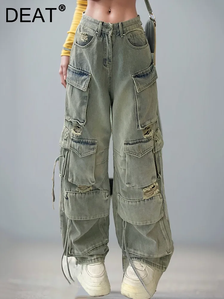DEAT Vintage Fashion Women's Multi Pockets Jeans 2024 Spring Trendy New High Waist Bandage Cargo Denim Pants Female 33A1143
DEAT Vintage Fashion Women's Multi Pockets Jeans 2024 Spring Trendy New High Waist Bandage Cargo Denim Pants Female 33A1143