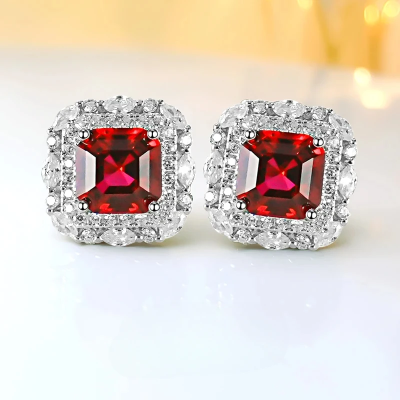 

Fashionable luxury niche design 925 sterling silver red treasure earrings set with high carbon diamond wedding jewelry