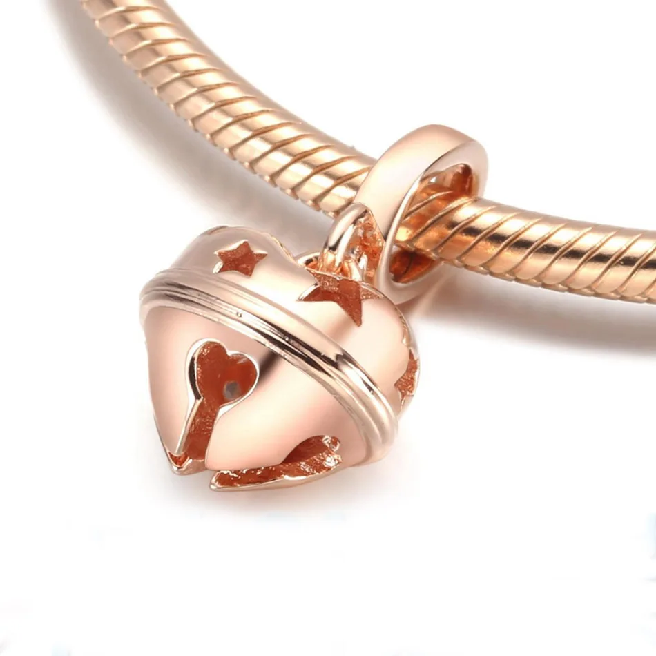 

Rose Gold Colour Openwork Bell Charm Fit Women Bracelet Bangle DIY Jewelry Authentic S925 Sterling Silver Stars Bead Girl Gift
