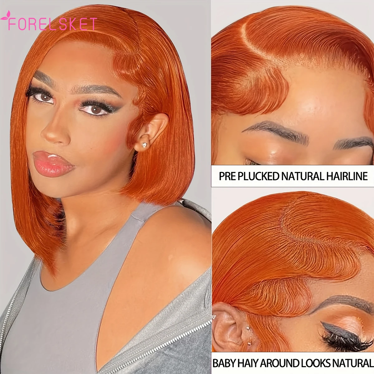 

#350 Color 13x4 Lace Frontal Bob Wigs Ginger Orange Straight Short Bob Human Hair Wigs HD Transparent Lace Front Wig Pre Plucked