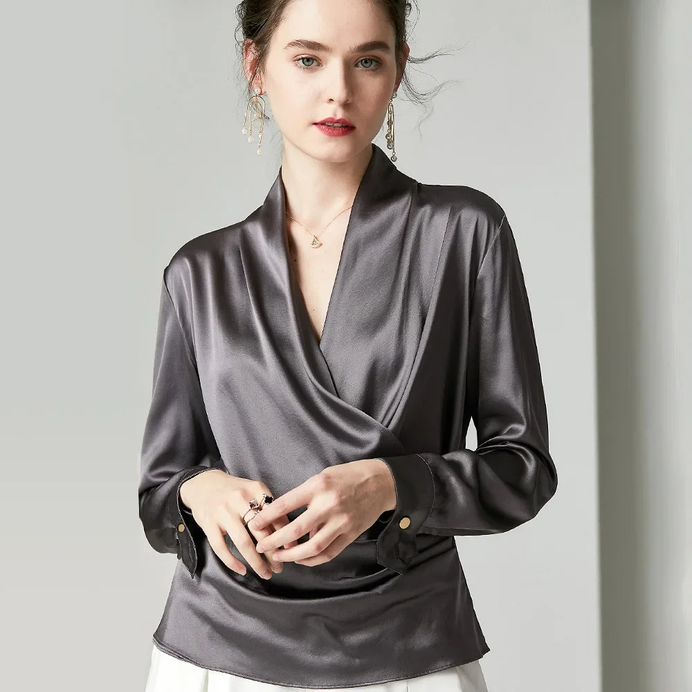2022 Summer 100% Pure Silk Shirt Deep V-Neck Long Sleeve Waistband Heavy Weight Silk Women Tops
2022 Summer 100% Pure Silk Shirt Deep V-Neck Long Sleeve Waistband Heavy Weight Silk Women Tops