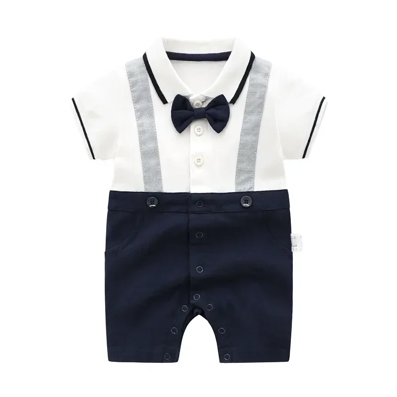 

New 2021 summer baby clothes 0-1 year old baby gentleman bow tie short-sleeved cotton one-piece romper