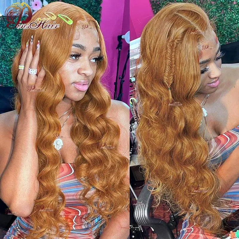 

Honey Blonde Colored 13x6 Lace Frontal Human Hair Wigs For Women Ginger Brown Body Wave 13X4 Transparent Lace Front Wig 34inch