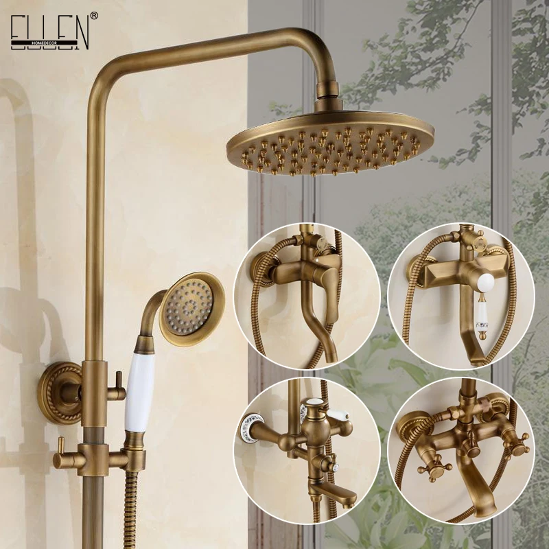 

Bathroom Rain Shower Set Antique Bronze Wall Mounted Bath Shower Faucets with Hand Shower Wall Mounted EL0628