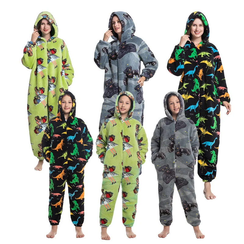 

Winter Flannel Homewear One Piece Pajamas Adults Kids Thicken Jumpsuit Oversized Loungewear Nightgowns Onesies Cosplay Warm