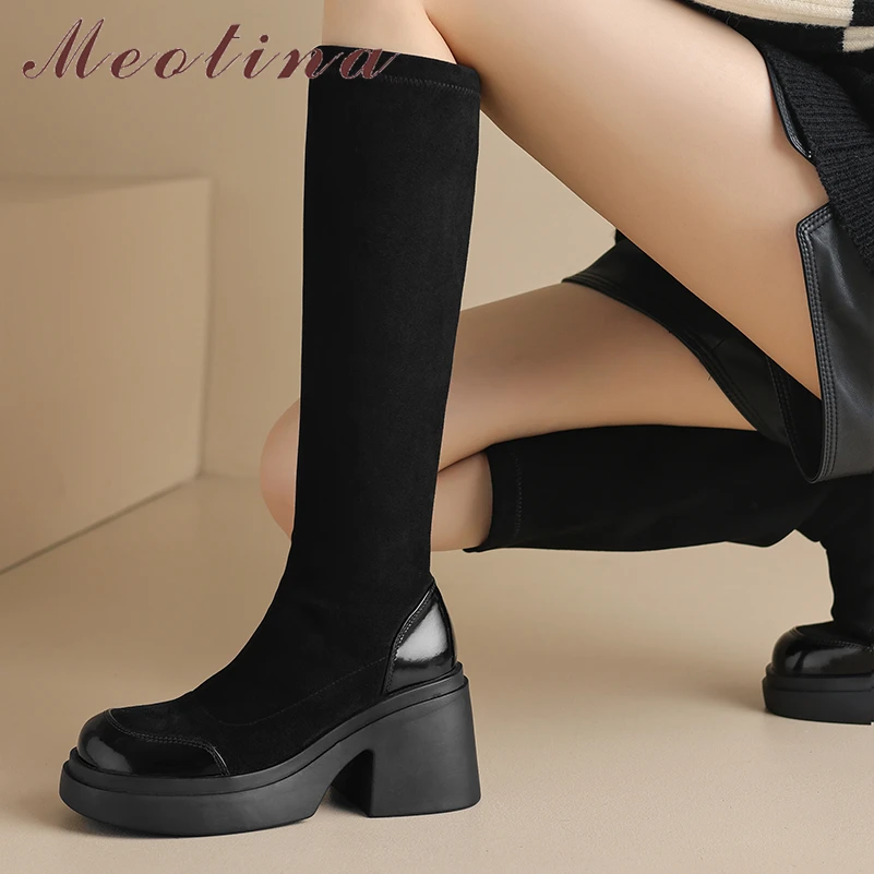 Meotina Women Knee High Boots Round Toe Chunky High Heels Platform Long Boots Concise Ladies Fashion Shoes Autumn Winter Black
Meotina Women Knee High Boots Round Toe Chunky High Heels Platform Long Boots Concise Ladies Fashion Shoes Autumn Winter Black