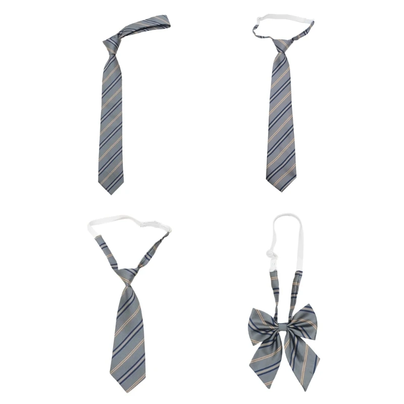 

Korean Japanese College JK Gray Striped Pre-Tied Neck Tie School Uniform Adjustable Necktie Student Bowtie Neckwear