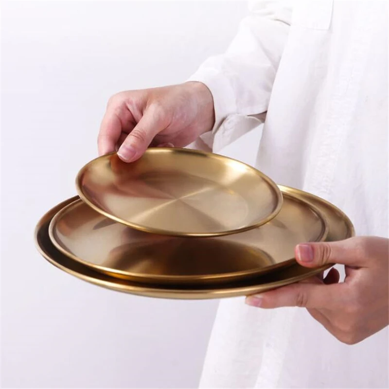 

European Style Dinner Plates Gold Dining Plate Serving Dishes Round Plate Cake Tray Western Steak Round Tray Kitchen Plates