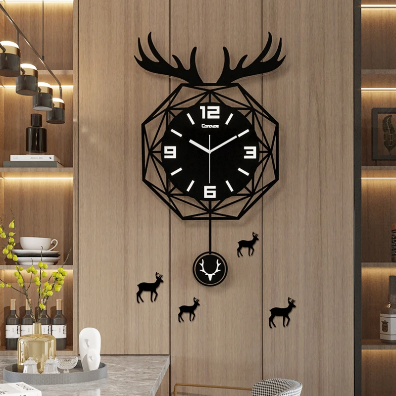 

Large Wall Clock Modern Deer Head Creative Design Mute Decoration Craft for Living Room Hallway Electronic Clocks Reloj De Pared