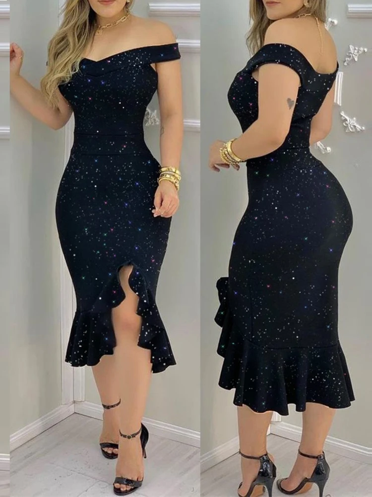 

Colorful One Line Neck Waist Wrapped Sexy Irregular Dress Women Sexy Shiny Rhinestone Embellished Off Shoulder Bodycon Dress