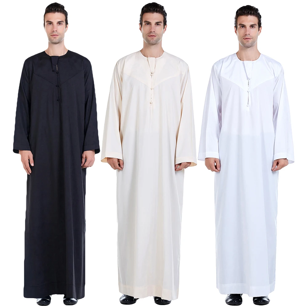 

Новый мусульманский халат для мужчин, Jubba Thobe, Саудовская Аравия, кафтан, мусульманская абайя, свободная повседневная мусульманская одежда, платье, ИД Рамадан, Арабский Кафтан