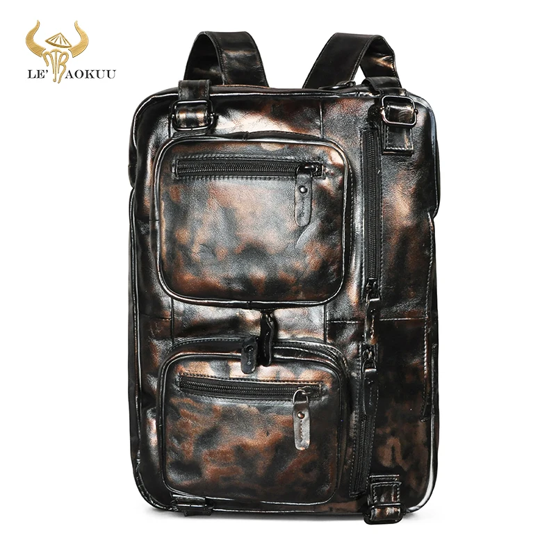 

Men Thick Genuine Leather Coffee Antique Design Business Travel Briefcase Laptop Bag Attache Backpack Tote Portfolio Male k1013
