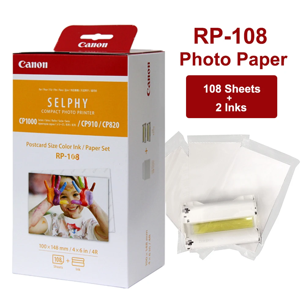 1/2BOX Canon RP-108 4*6 inch 100*148mm Photo Paper with 2 Ink Cartridge for Canon Selphy CP1300 CP910 CP1200 Photo Printer
1/2BOX Canon RP-108 4*6 inch 100*148mm Photo Paper with 2 Ink Cartridge for Canon Selphy CP1300 CP910 CP1200 Photo Printer