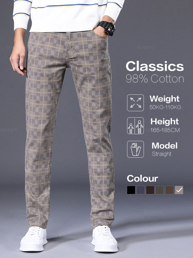 

High Quality Brand Clothing Classics Plaid Casual Pants Men 98%Cotton Retro Business Banquet Check Trousers Male Plus Size 40 42