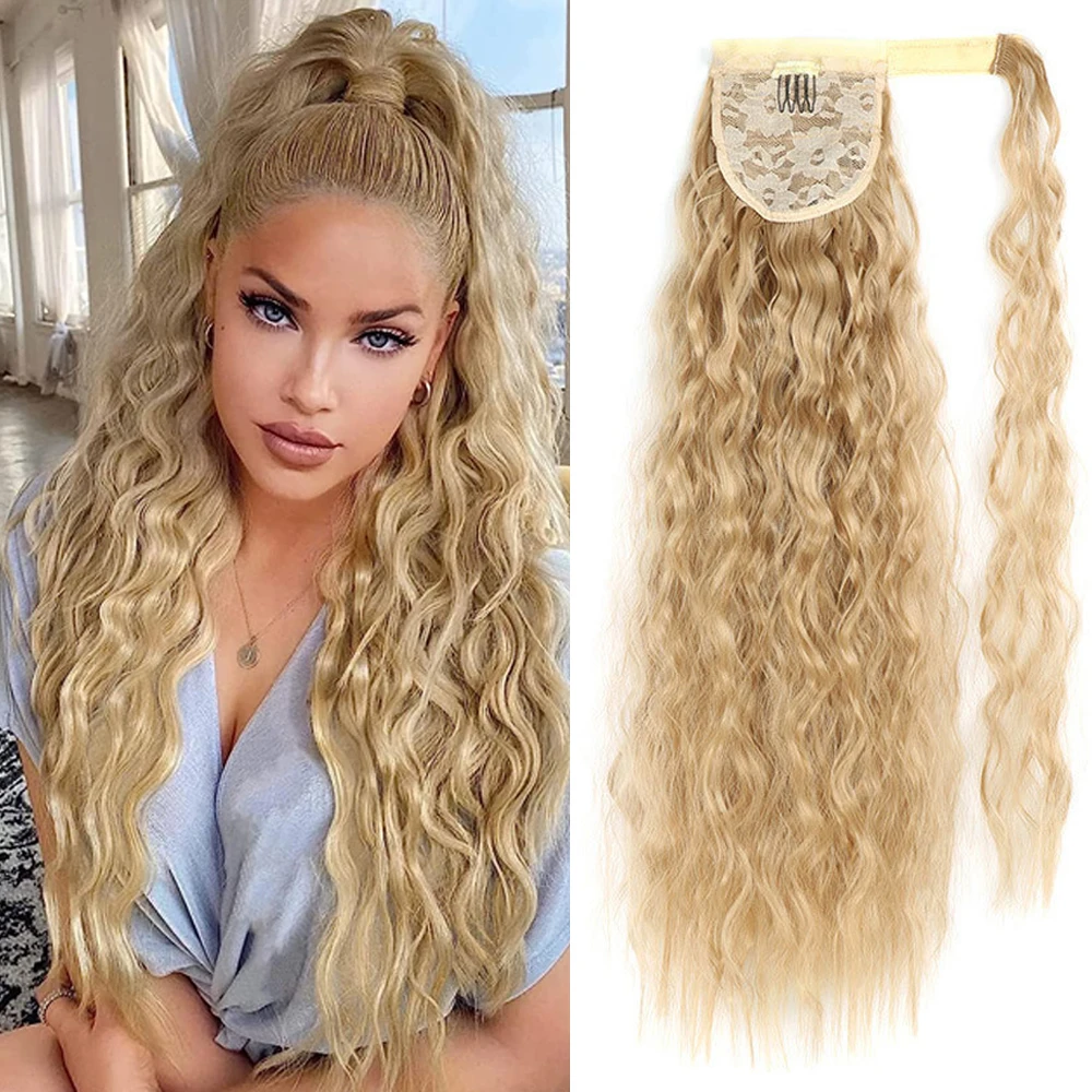 

Long Corn Wave Ponytail Extension Clip In Long Wavy Curly Wrap Around Pony Tail Heat Resistant Synthetic Hairpiece For Women