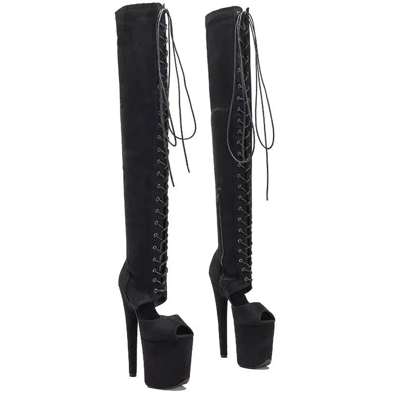 

New Fashion Women 20CM/8inches Suede Upper Plating Platform Sexy High Heels Thigh High Boots Pole Dance Shoes 319