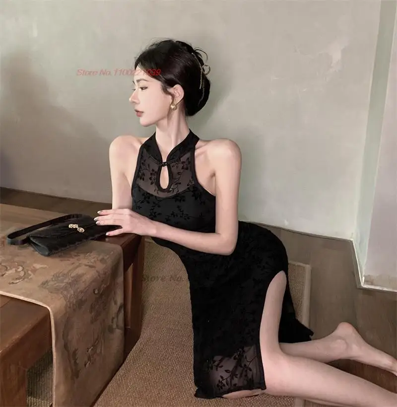 2024 chinese improved cheongsam dress national flower print mesh sleeveless qipao halter sexy nightclub evening dress vestido
2024 chinese improved cheongsam dress national flower print mesh sleeveless qipao halter sexy nightclub evening dress vestido