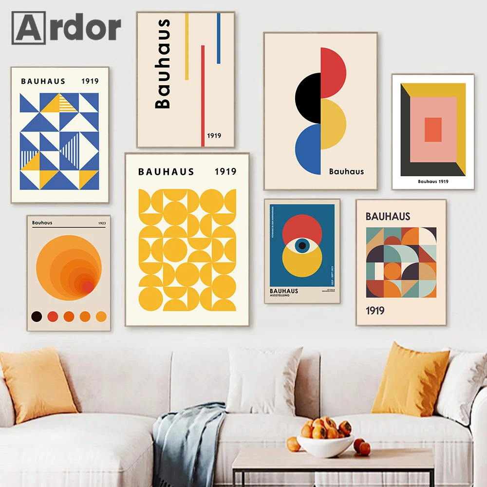 

Mid Century Modern Abstract Bauhaus Geometric Posters Canvas Painting Wall Art Print Pictures Gallery Living Room Interior Home