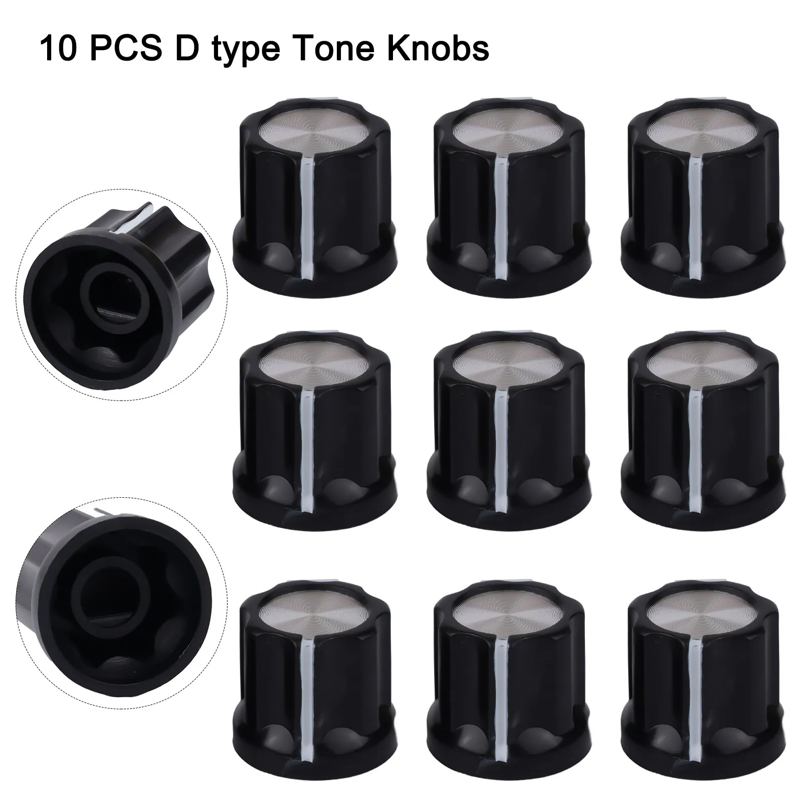 10pcs Guitar Tone Knobs 6mm Shaft Hole Bass Black 10x 12*4*2CM D Type For Electric Guitar Plastic+Aluminum Sheet
10pcs Guitar Tone Knobs 6mm Shaft Hole Bass Black 10x 12*4*2CM D Type For Electric Guitar Plastic+Aluminum Sheet
