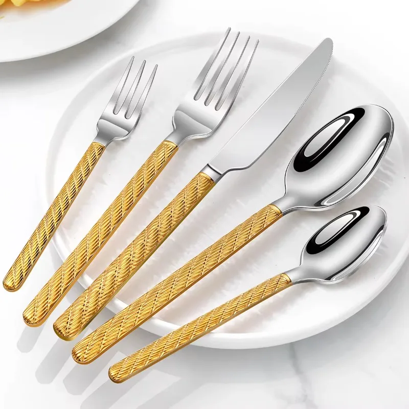 Thick Hemp Rope Pattern Cutlery Set Stainless Steel Steak Knife Forks Spoons Flatware Set for For Home Restaurant
Thick Hemp Rope Pattern Cutlery Set Stainless Steel Steak Knife Forks Spoons Flatware Set for For Home Restaurant