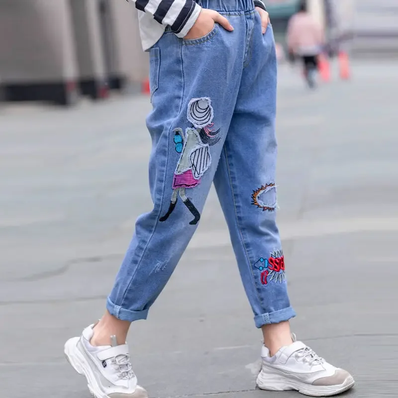 Baby Girls Jeans 2024 Fashion Casual Jeans Spring Autumn Elasticated Waist Girls' Letter Printed Jeans Cartoon Pencil Pants 4-14
Baby Girls Jeans 2024 Fashion Casual Jeans Spring Autumn Elasticated Waist Girls' Letter Printed Jeans Cartoon Pencil Pants 4-14