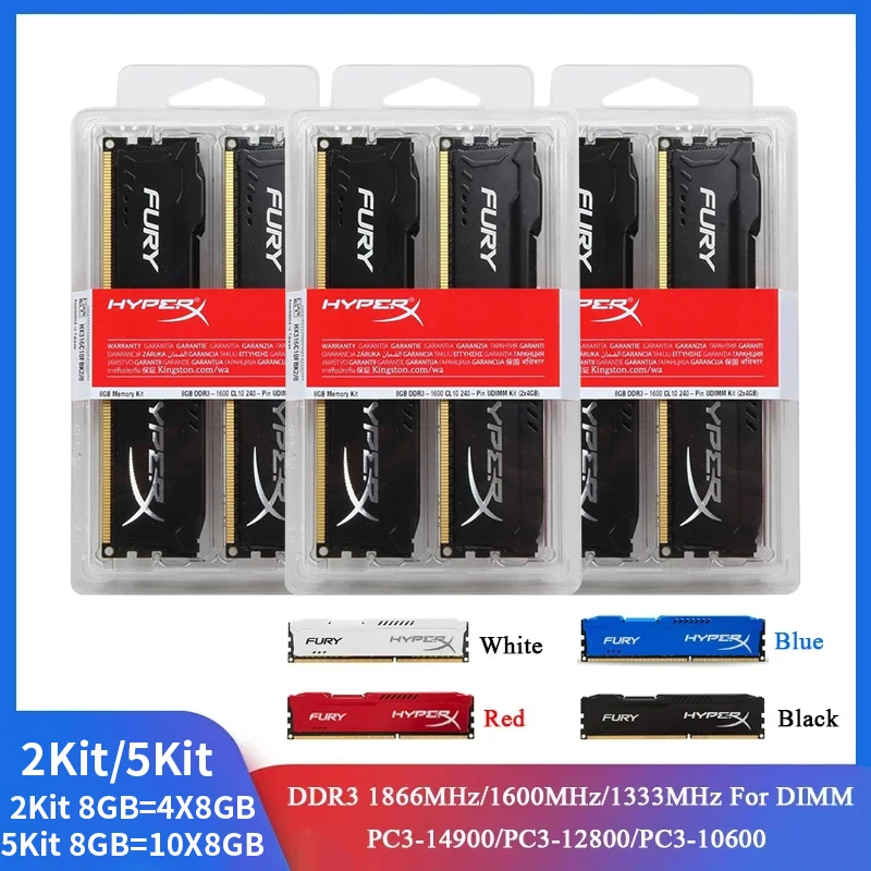 

Wholesale Price 2 Kit/5 Kit HyperX DDR3 RAM 8GB Kit 16(2x8GB)Kit 1866MHz 1600MHz 1333MHz Desktop 1.5V DIMM 240Pin DDR3 PC Memory