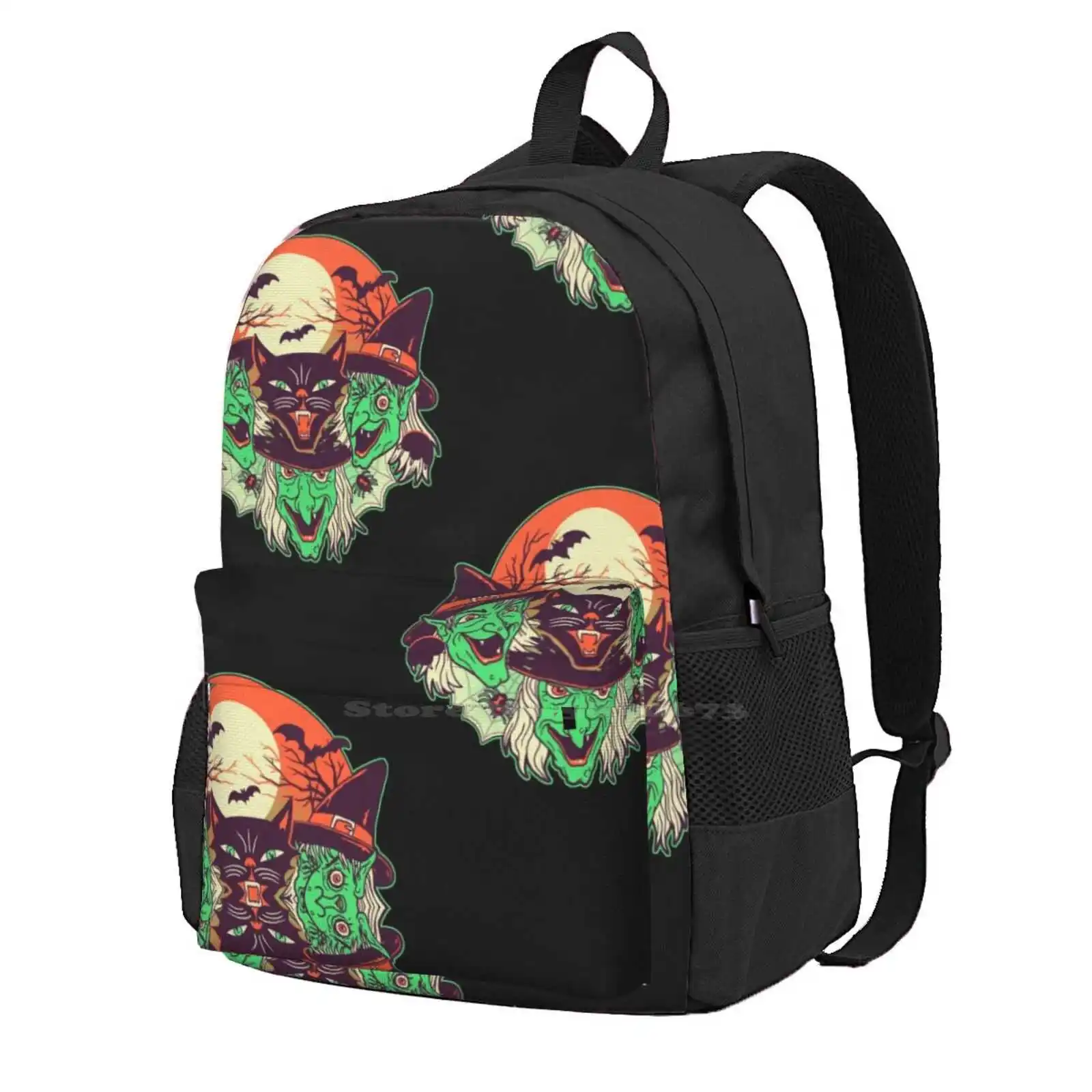 

My Witches Backpack For Student School Laptop Travel Bag Witch Black Cat Kitten Kitty Retro Vintage Spooky Horror Halloween