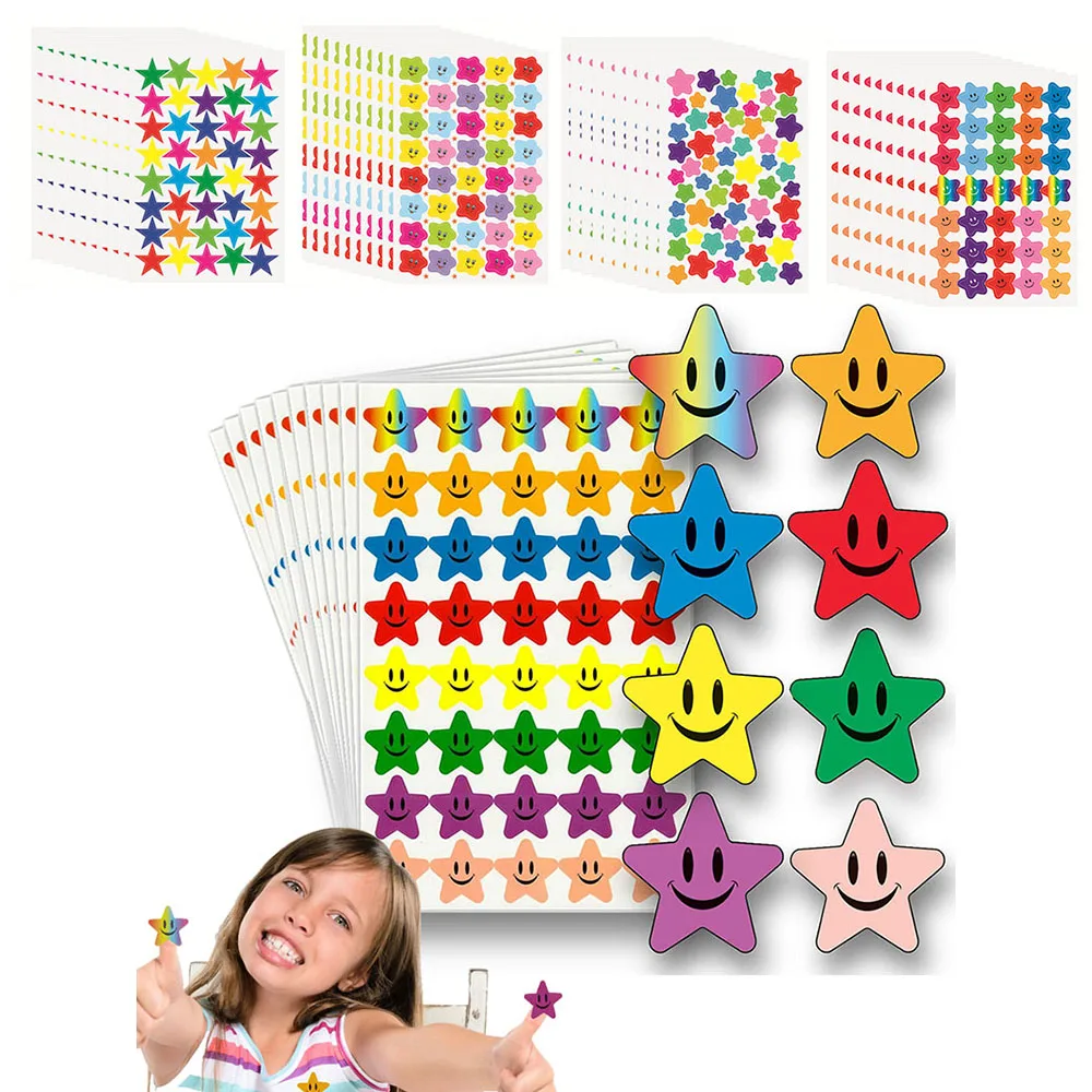 

10-50sheets Smile Face Star Stickers for Kids Reward Happy Face Stickers Behavior Chart Student Planner School Teacher Supplies