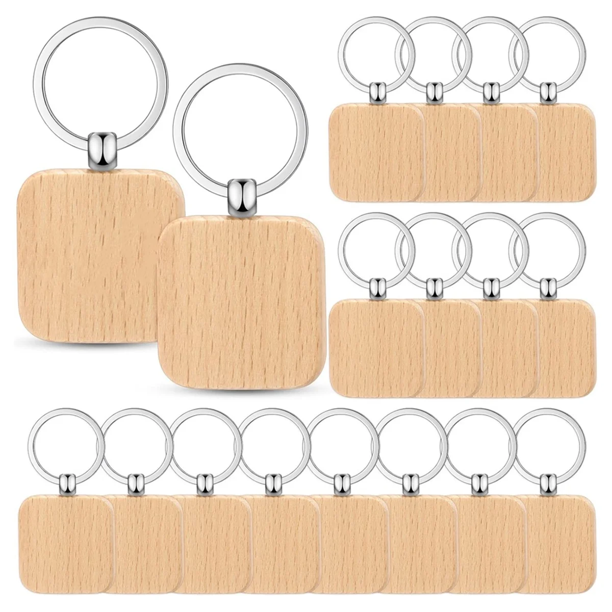 

100PCS Wooden Keychain Blanks Wood Key Chain Bulk Unfinished Wooden Engraving Key Tag Ring for DIY Gift Crafts(Square)
