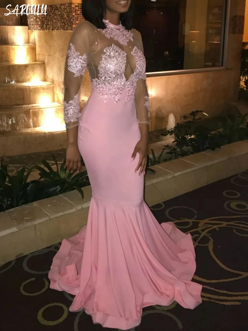 Pink High Neck Evening Dress Elegant Satin Appliques African Celebrity Prom Gown Vintage Mermaid Floor-length Dress
Pink High Neck Evening Dress Elegant Satin Appliques African Celebrity Prom Gown Vintage Mermaid Floor-length Dress