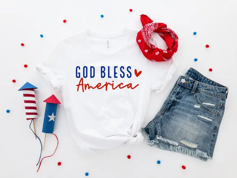 

America Shirt, 4th Of July Shirt, Independence Day Shirt God Bless America T shirt Christian Shirts Short Sleeve Top Tees O Neck