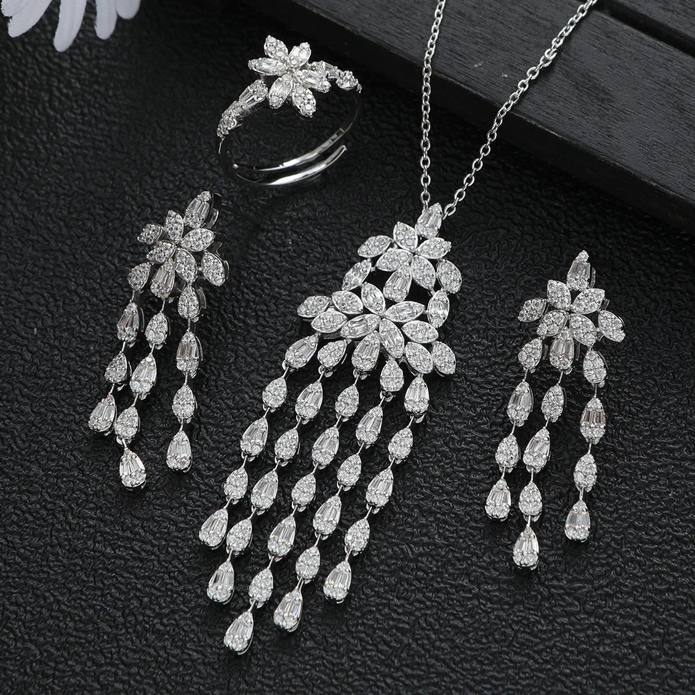 New Luxury Waterdrop Tassel Leaves Cubic Zircon Engagement Dubai Naija Bridal Finger Rings Necklace Earring Jewelry Set S466
New Luxury Waterdrop Tassel Leaves Cubic Zircon Engagement Dubai Naija Bridal Finger Rings Necklace Earring Jewelry Set S466