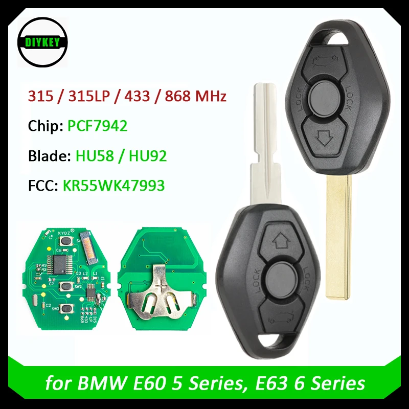 DIYKEY KYDZ CAS2 Remote Key PCF7942 ID46 for BMW E60 5 Series, E63 6 Series 2004-2006 HU58 / HU92 FCC: KR55WK47993
DIYKEY KYDZ CAS2 Remote Key PCF7942 ID46 for BMW E60 5 Series, E63 6 Series 2004-2006 HU58 / HU92 FCC: KR55WK47993