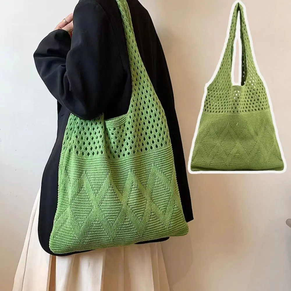 

Hollow Woven Knitted Shoulder Bags Fashion Sundries Storage Beach Shopping Tote Large Capacity Travel Handbags Student