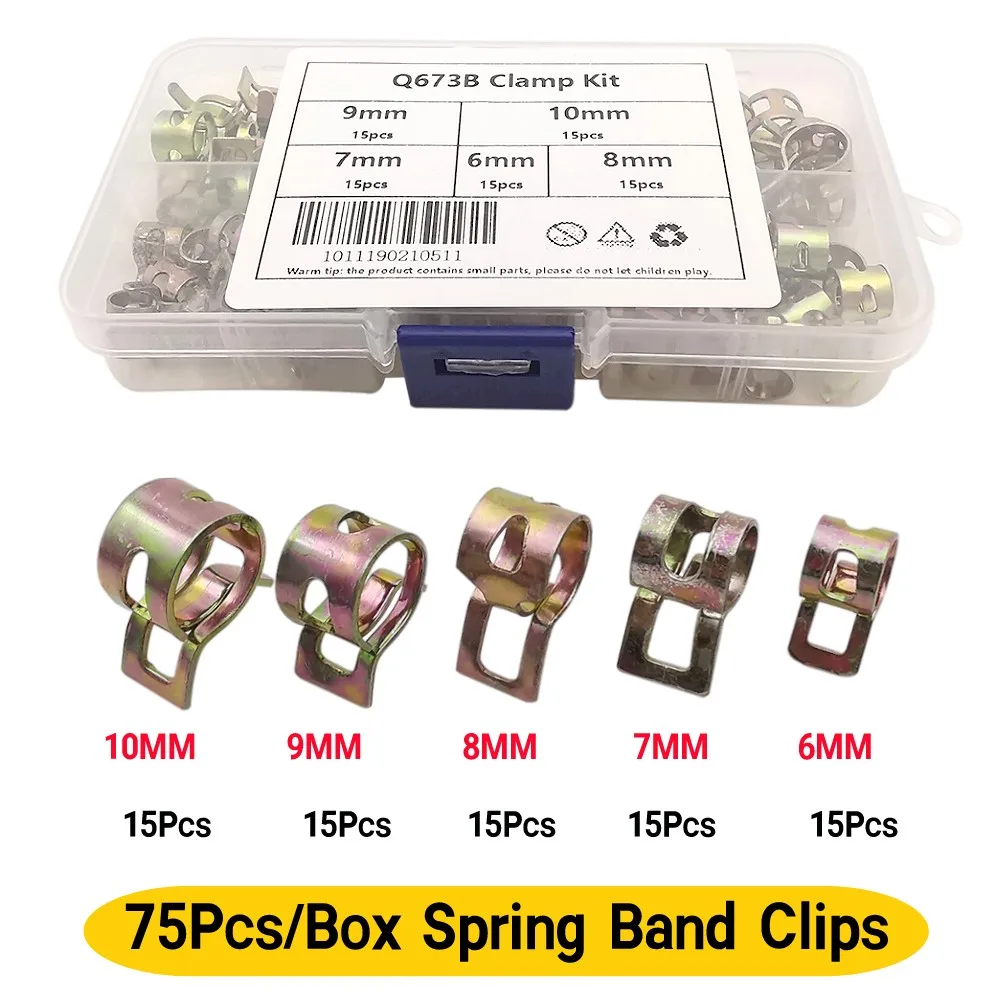 75Pcs/Box Reusable 6-10mm Spring Band Fuel Oil Water CPU Hose Clip Silicone Pipe Tube for Band Metal Fastener Assortment Kit
75Pcs/Box Reusable 6-10mm Spring Band Fuel Oil Water CPU Hose Clip Silicone Pipe Tube for Band Metal Fastener Assortment Kit